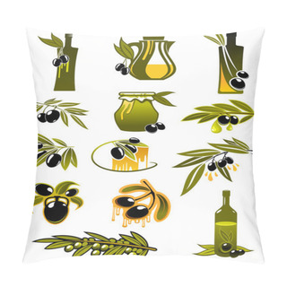 Personality  Olive Oil Bottles With Branches And Olives Pillow Covers