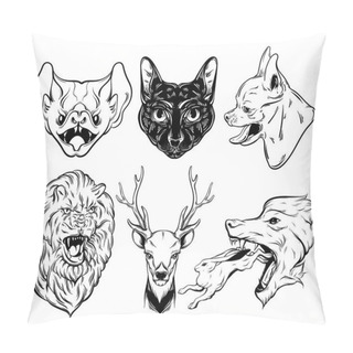 Personality  Vector Collection Of Hand Drawn Realistic Illustration Of Animals. Fashion Patche Badges. Template For Card, Poster, Banner, Print For T-shirt, Logotype, Pins, Textiles. Pillow Covers