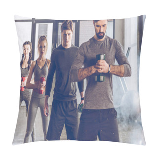 Personality  Sporty People Exercising In Gym  Pillow Covers