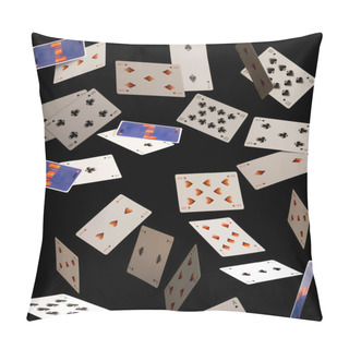 Personality  Flying Cards On Black Background Pillow Covers