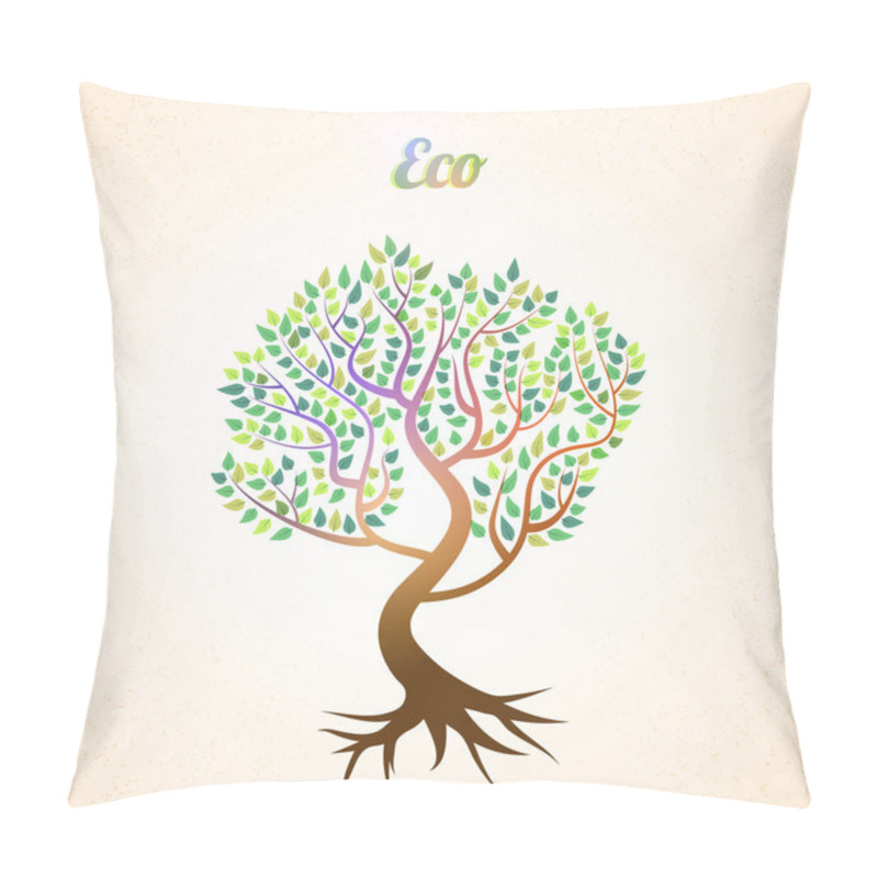 Personality  Vector Abstract Tree With Green Leaves Pillow Covers