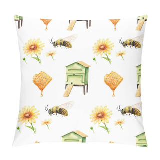 Personality  Watercolor Seamless Pattern - Apiary In The Meadow Pillow Covers