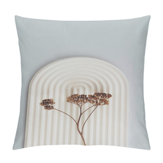 Personality  Still Life Composition With Plaster Mold And Dried Flowers In Neutral Biege And Gray Colors. Trendy Image With Copy Space. Simplicity And Minimalist Concept Photography. Selective Focus Pillow Covers