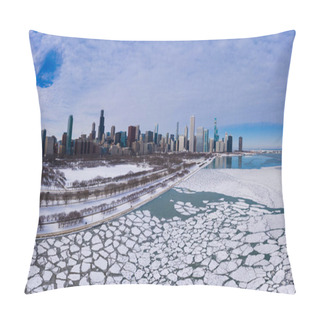 Personality  Urban Skyline Of Chicago Loop And Frozen Lake Michigan With Ice Lumps On Winter Frosty Day. Aerial View. United States Of America Pillow Covers