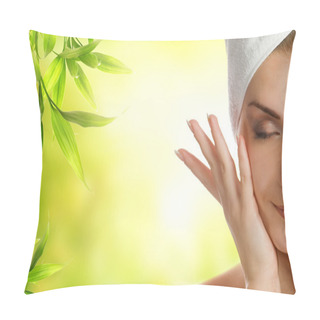 Personality  Young Woman Applying Organic Cosmetics Pillow Covers