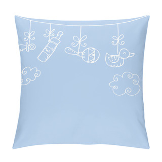 Personality  Newborn Baby Boy Hanging Baby Symbols Arrival With Sketchy Style. Pillow Covers