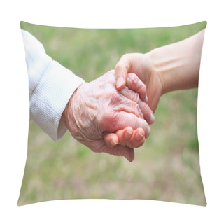 Personality  Senior And Young Women Holding Hands Pillow Covers