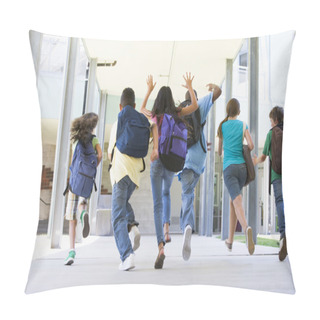 Personality  Rear View Of Elementary School Pupils Running Outside Pillow Covers