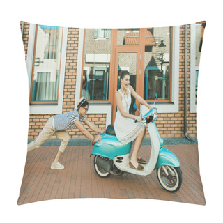 Personality  Woman Riding Retro Scooter Pillow Covers