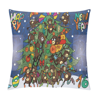 Personality  Funny Monkeys Greeted The New Year Pillow Covers