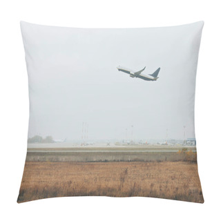 Personality  Airplane Landing On Airport Runway With Cloudy Sky At Background Pillow Covers