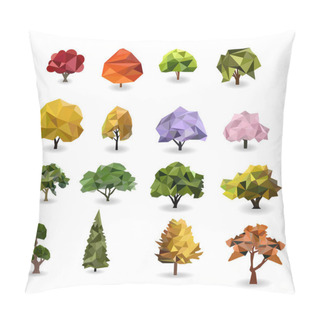 Personality  Set Tree Polygon , Forest  And Saving Green Earth Concept, Low Poly Modelling, Geometric And Triangle Shape,vector Art And Illustration. Pillow Covers