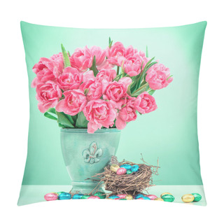 Personality  Pink Tulips And Chocolate Easter Eggs Pillow Covers