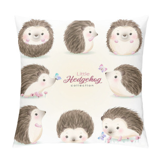 Personality  Cute Doodle Hedgehog Set With Watercolor Illustration Pillow Covers