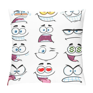 Personality  Vector Illustration Of Cartoon Set Of Faces Pillow Covers
