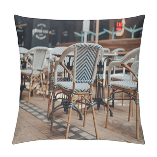 Personality  Outdoor Chairs And Tables Of A Restaurant, Selective Shallow Focus. Pillow Covers