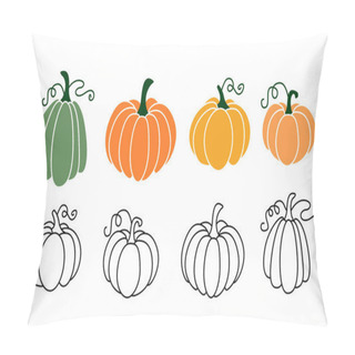 Personality  A Set Of Pumpkins In Various Shapes, Black Outlined And Colored. Vector Collection Of Cute Hand Drawn Pumpkins On White Background. Elements For Autumn Decorative Design, Halloween Invitation, Harvest Pillow Covers