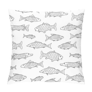 Personality  Fish Seamless Pattern In Doodle Style. Hand Drawn Pillow Covers