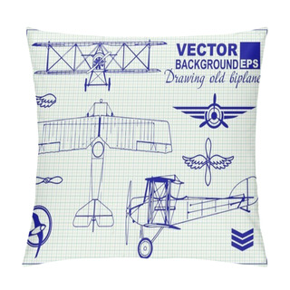 Personality  Vintage Airplanes Drawing On Graph Paper Pillow Covers