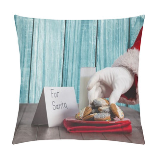 Personality  Santa Hand Holding Cookie On Table  Pillow Covers