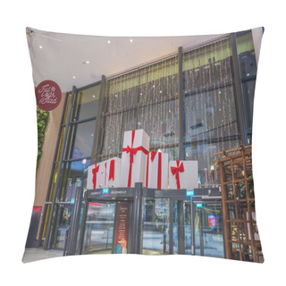 Personality  Beautiful Interior View Of Entrance To Shopping Center Adorned For Christmas Holidays.  Pillow Covers