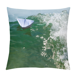 Personality  Paper Boat Struggling With A Huge Foamy Waves Pillow Covers