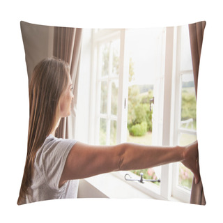 Personality  Woman Opening Curtains Pillow Covers