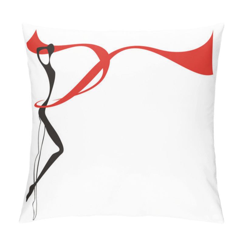 Personality  Silhouette of young woman and red ribbon pillow covers