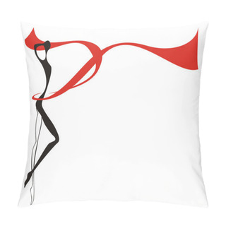 Personality  Silhouette Of Young Woman And Red Ribbon Pillow Covers