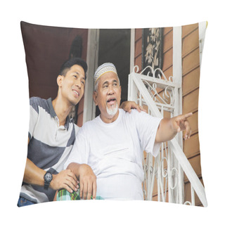 Personality  Father And Son Chatting At The Stairs Pillow Covers