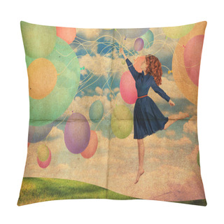 Personality  Collage With Beauty Young Woman, Vintage Pillow Covers