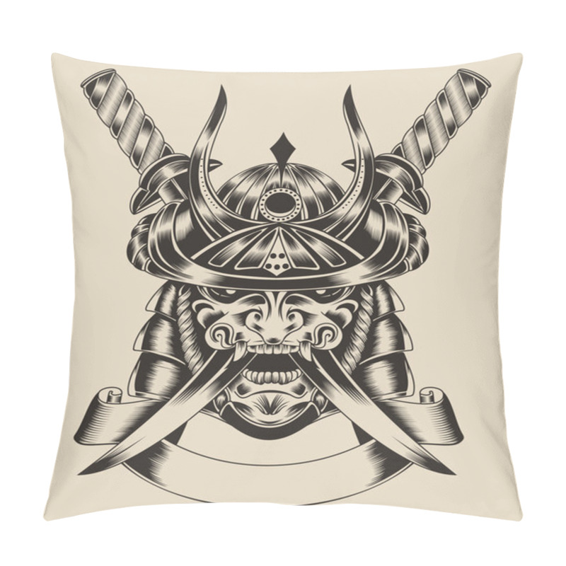 Personality  Illustration Of Mask Warrior With Swords. Pillow Covers