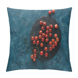 Personality  Red Ripe Cherry Tomatoes On Dark Slate Board Pillow Covers