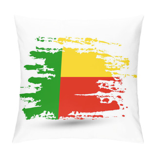 Personality  Grunge Brush Stroke With Benin National Flag. Brush Stroke Background With Grunge Styled Flag Of Benin. Watercolor Painting Flag, Poster, Banner Of The National Flag. Style Watercolor Drawing. Vector Isolated On White Background. Pillow Covers