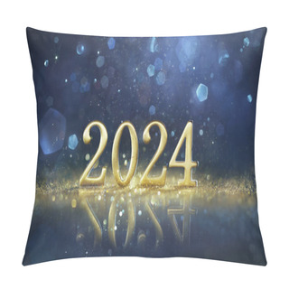 Personality  2024 New Year Celebration - Golden Number With Glitter At Blue Eve Night In Abstract Defocused Lights Pillow Covers