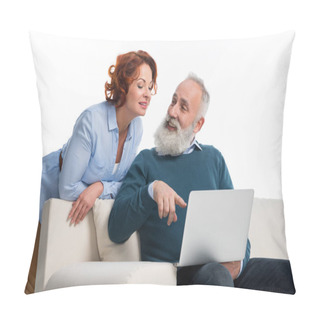 Personality  Mature Couple Using Laptop Pillow Covers