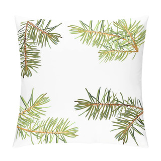 Personality  Realistic Needles, Spruce Branches Christmas Tree, Detailed, Frame Of Spruce Branches, Template For Design, Pillow Covers