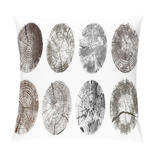 Personality  Set Of Tree Rings. Wood Texture Of Wavy Ring Pattern From A Slice Of Tree. Grayscale Wooden Stump. Vector Illustration. Isolated On White Background. Pillow Covers