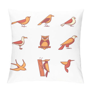 Personality  Birds Icons Thin Line Set Pillow Covers