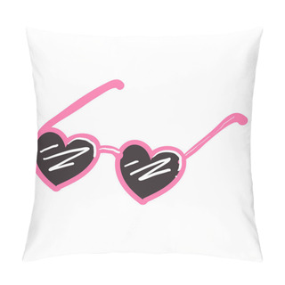 Personality  Vector Sunglasses Pink Hearts Glasses For Summer Eyeslasses Heart Shape Flat Cartoon Hand Drawn Image Pillow Covers