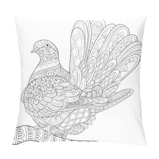Personality  A Cute Dove On The Brunch Image For Adults.Zen Art Style Illustration For Relaxing Activity.A Coloring Book,page For Print.Poster Design. Pillow Covers