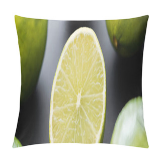 Personality  Close Up View Of Half Of Juicy Lime On Black Background, Banner  Pillow Covers