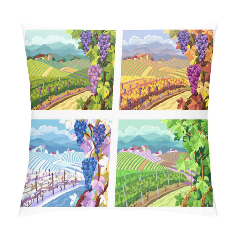 Personality  Vineyard and grapes bunches. Four seasons. pillow covers