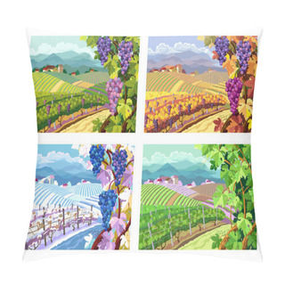 Personality  Vineyard And Grapes Bunches. Four Seasons. Pillow Covers