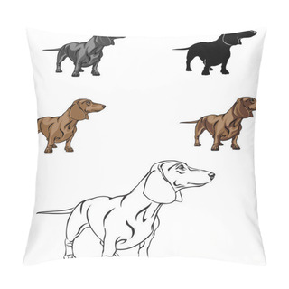 Personality  Dachshund, Dachshund Figure, Vector, Different Positions, Illustration, Black And White, Silhouette Pillow Covers