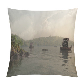 Personality  Longships In The Mist Pillow Covers