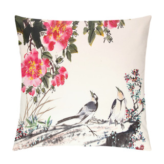 Personality  Chinese Ink Painting Bird And Tree Pillow Covers