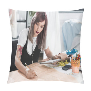 Personality  Woman Using Digital Tablet Pillow Covers