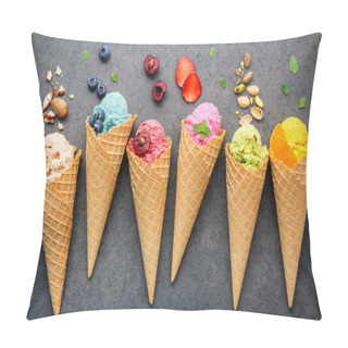 Personality  Various Of Ice Cream Flavor In Cones Blueberry ,strawberry ,pist Pillow Covers
