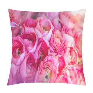 Personality  Close Up View Of Beautiful Pink Ranunculus Flowers Backdrop Pillow Covers